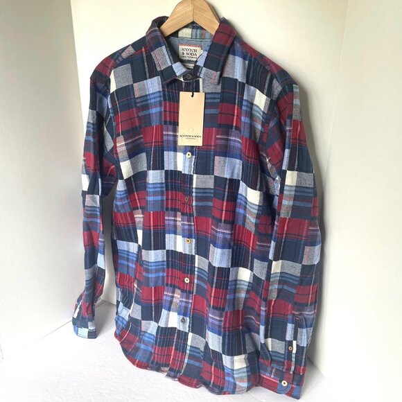 Scotch & Soda Blue Plaid Flannel Shirt XL - Picture 8 of 8